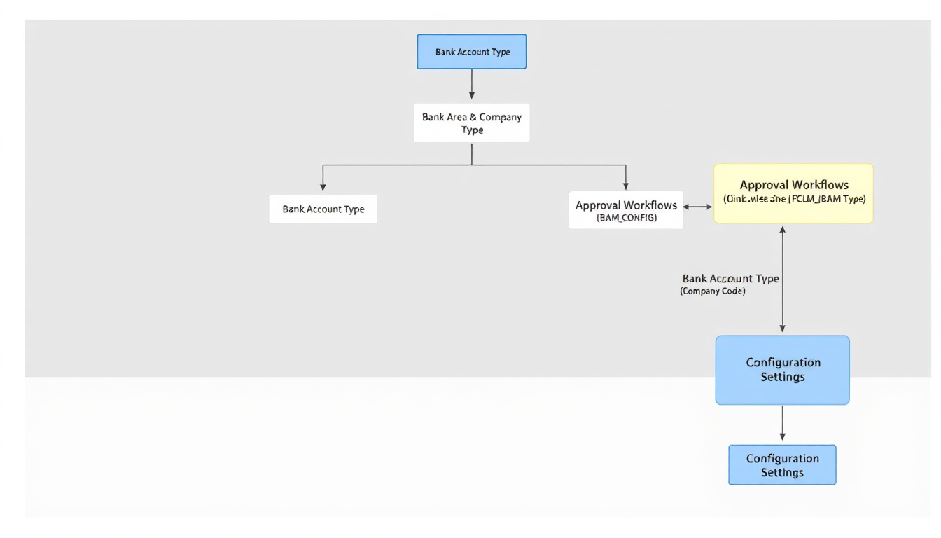 FCLM_BAM_CONFIG 내에서 Bank Area와 Company Code 구조를 설명하는 시각적 가이드